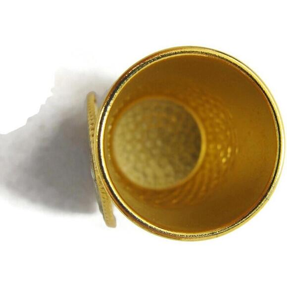 Pike's Peak Colorado Metal Thimble Vintage Gold Tone - Picture 4 of 8
